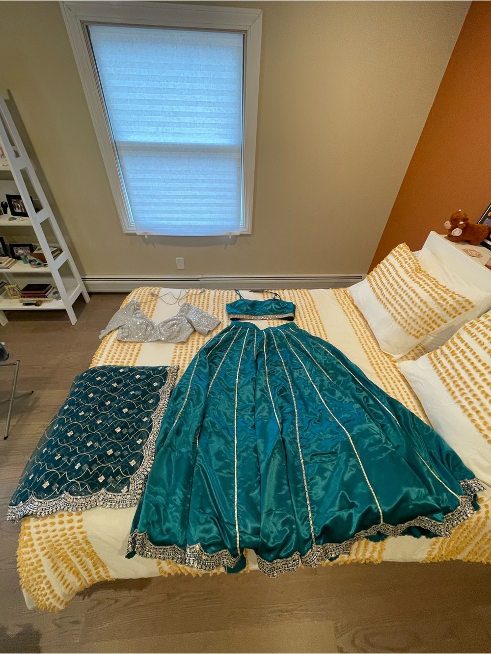 Teal Satin Bedding-Inspired Sheet Set with Silver Trim